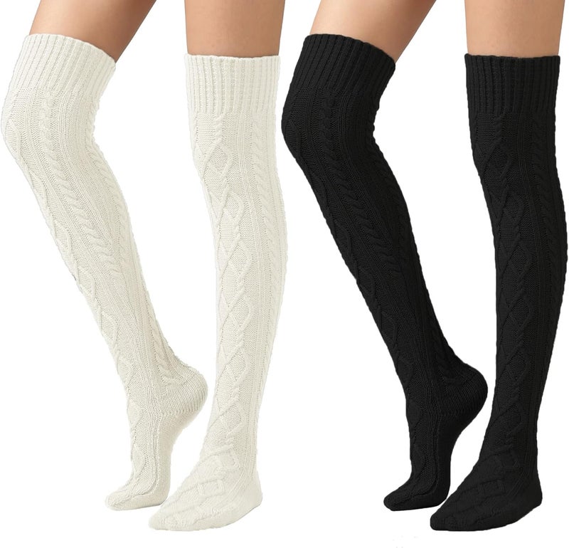 Women's Cable Knit Thigh High Boot Socks Extra Long Winter Stockings Leg Warmers